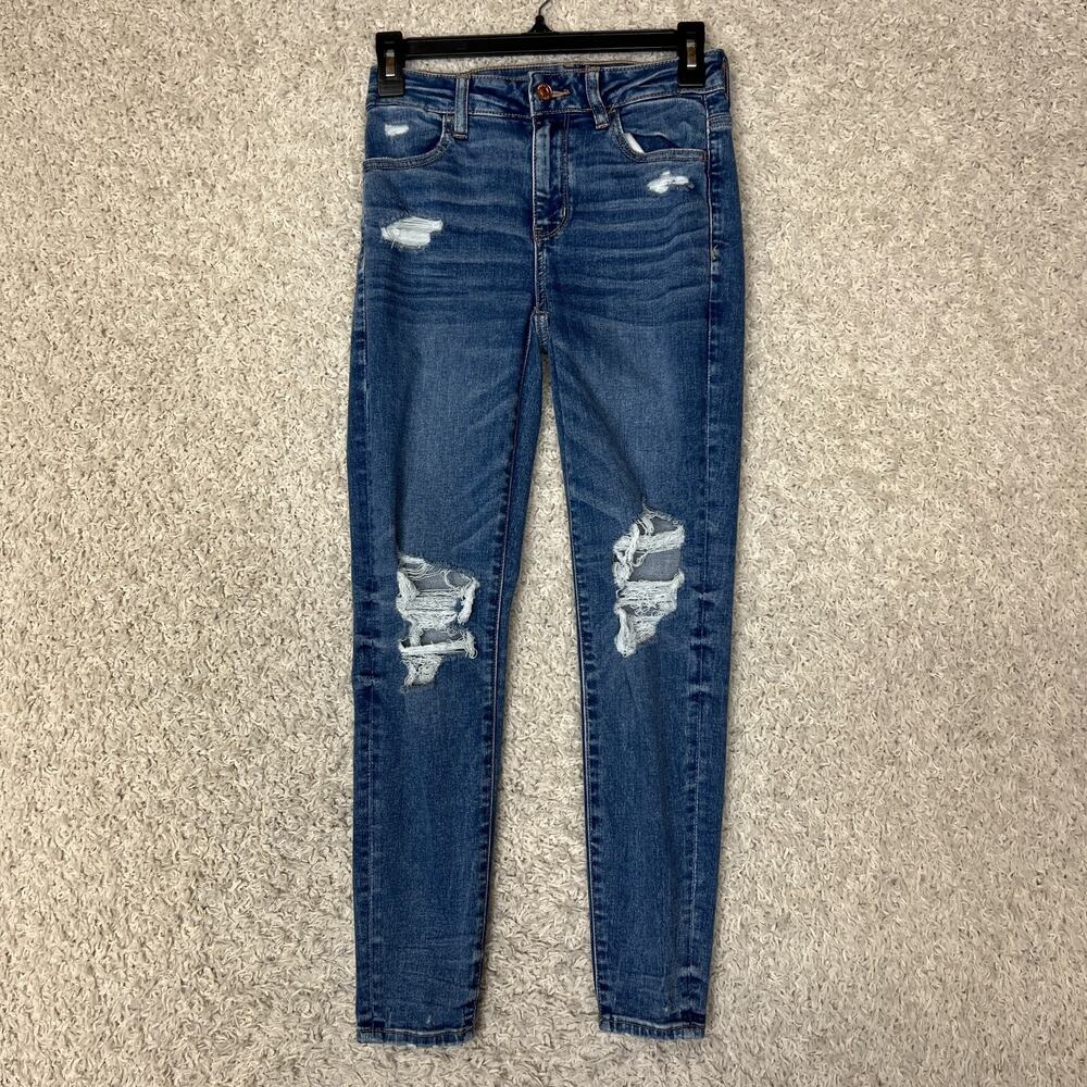 American Eagle Jeggings Jeans Womens 2 Short Distressed Skinny Holes High Rise